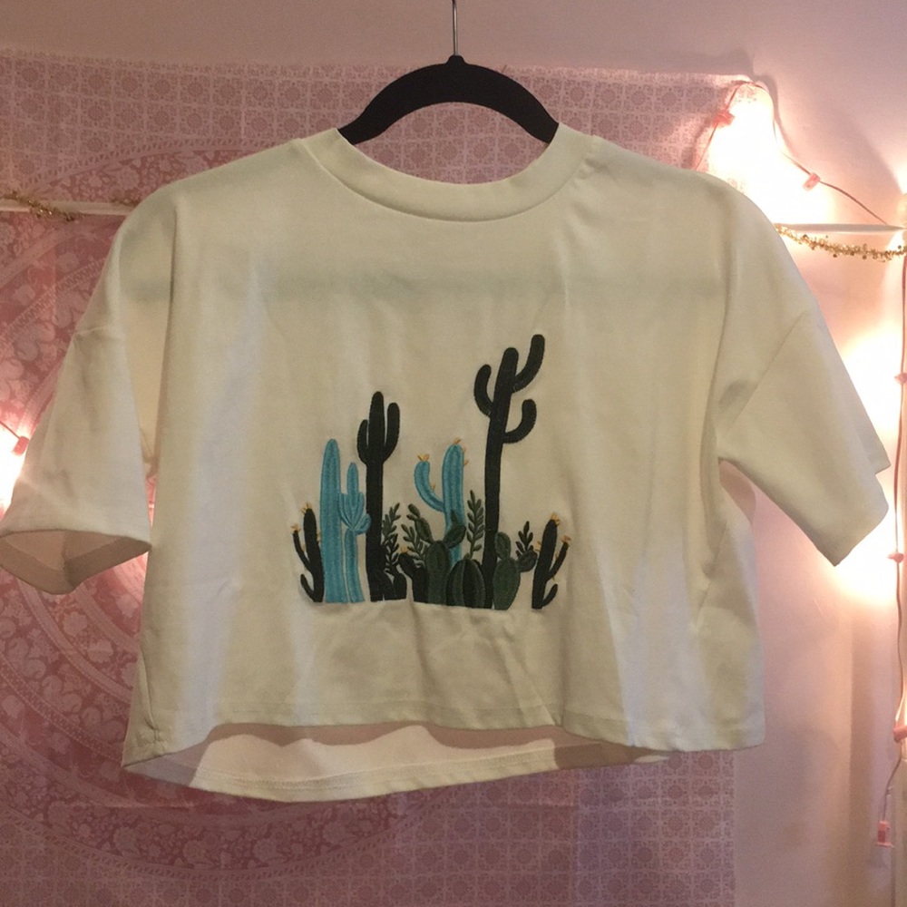 Cactus Embroidered Crop Top